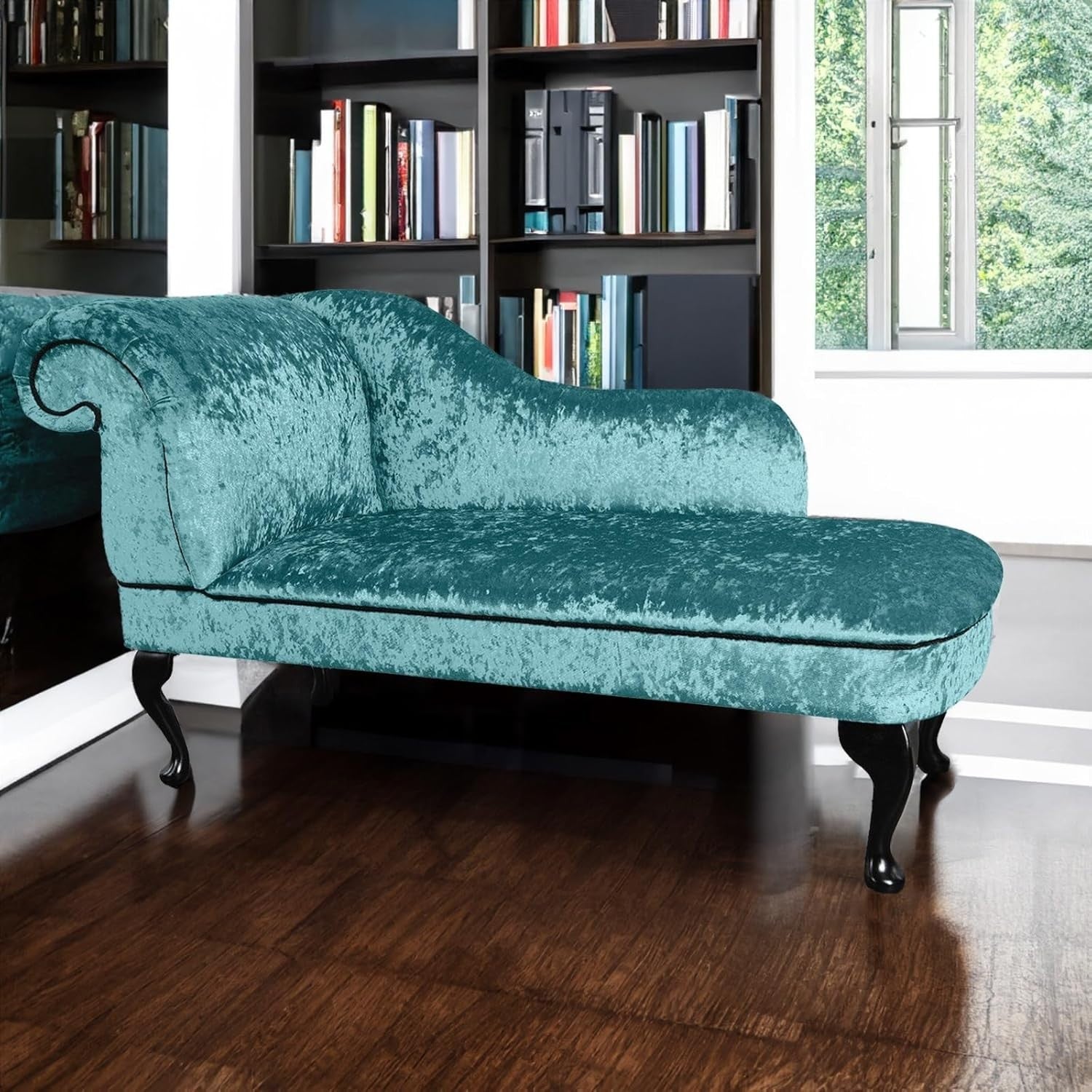 Shimmer Velvet Chaise Lounge Sofa Aqua Blue – Left Hand, UK Handmade