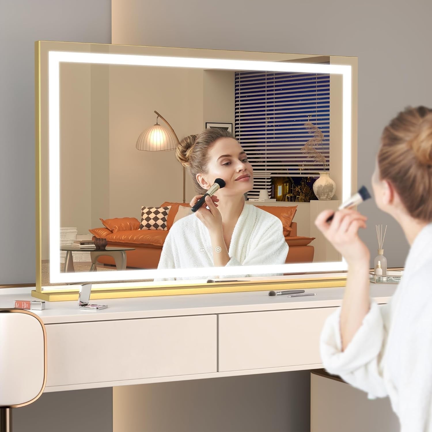 LED Vanity Mirror 80x55cm Lighted Makeup Touch Control Dimmable Lamp