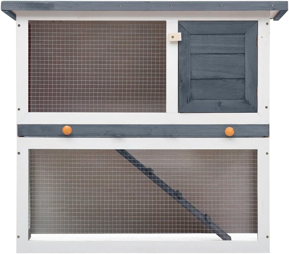 Outdoor Rabbit Hutch Wooden Double Level Cage Weatherproof Ramp Design