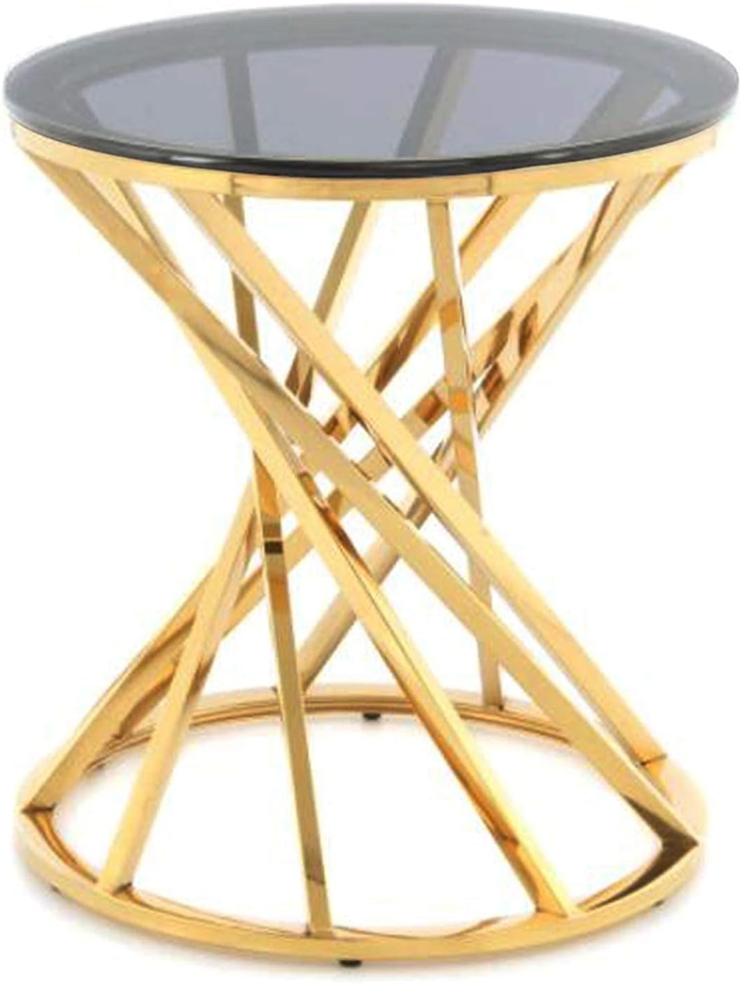Round Gold Side Table Tempered Glass 50x50cm | Modern End Table for Living Room