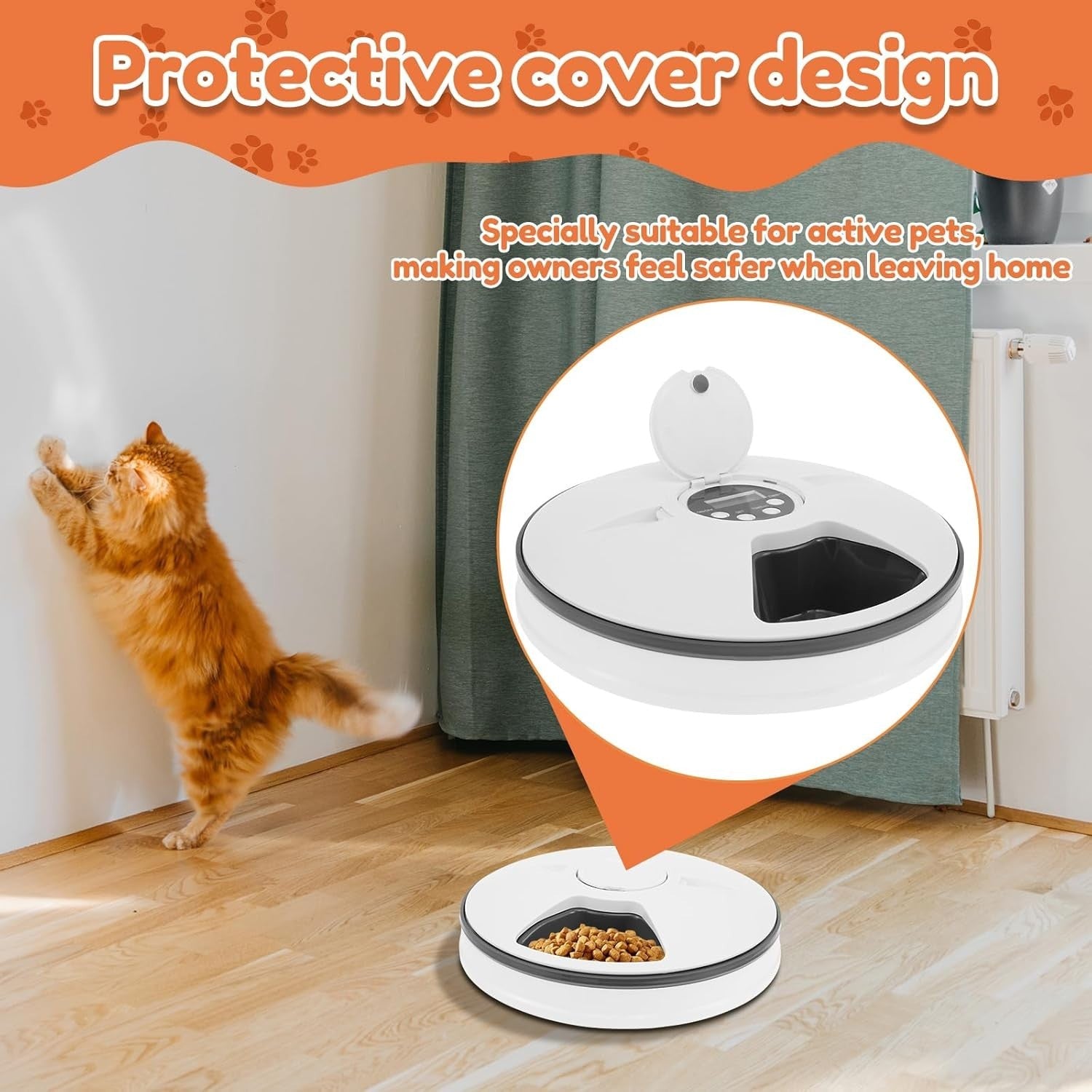 6 Meal Pet Feeder Timer Wet Dry Food Dispenser Cordless Battery Powered