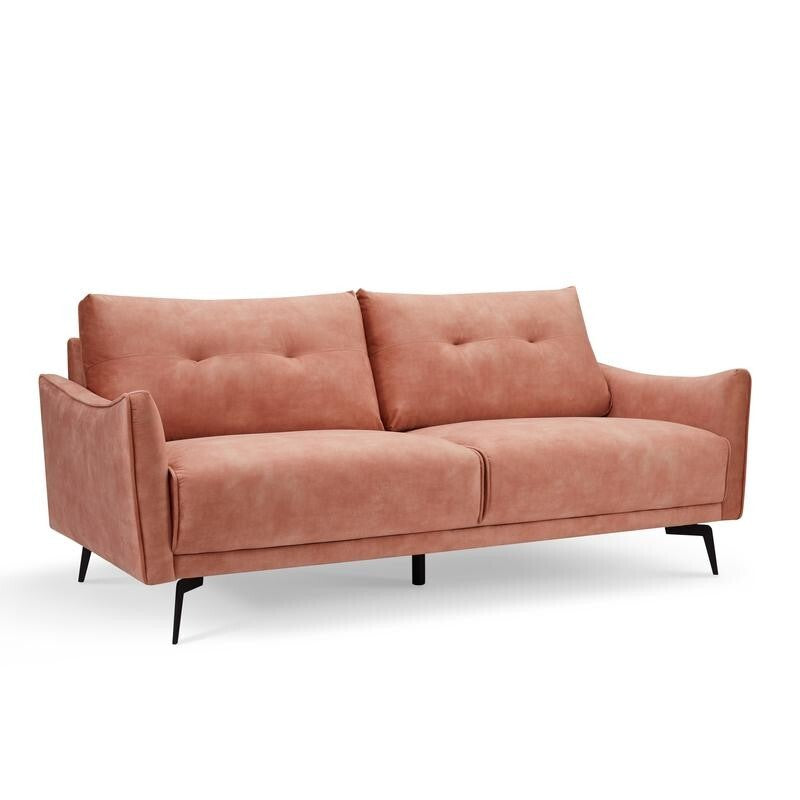 Blush Pink Velvet 3 Seater Sofa Tufted Cushions Metal Legs Modern Chic