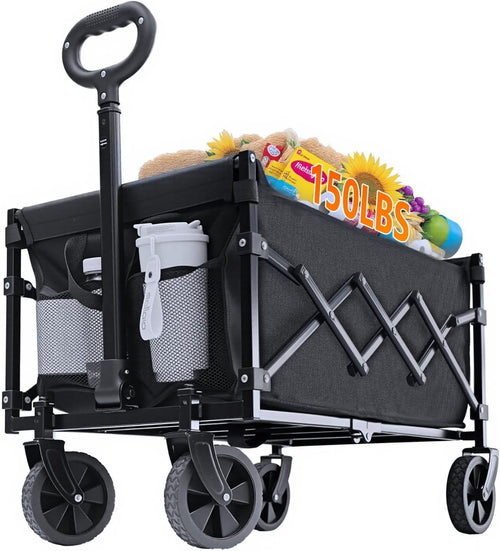 70L Foldable Utility Wagon Cart All-Terrain Wheels Telescopic Handle Black
