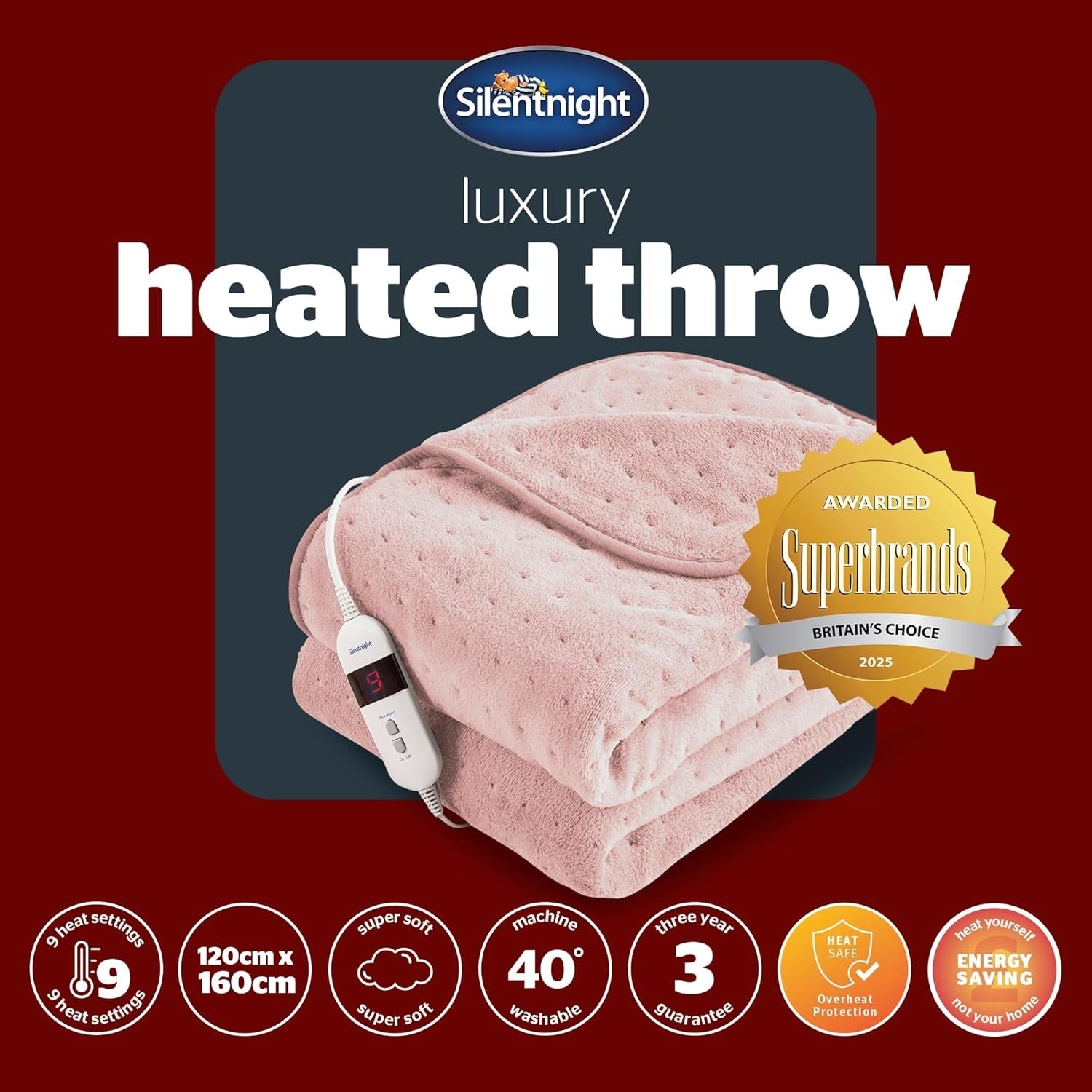 Electric Heated Throw Blanket Luxury Fast Heat 9 Settings 120x160cm