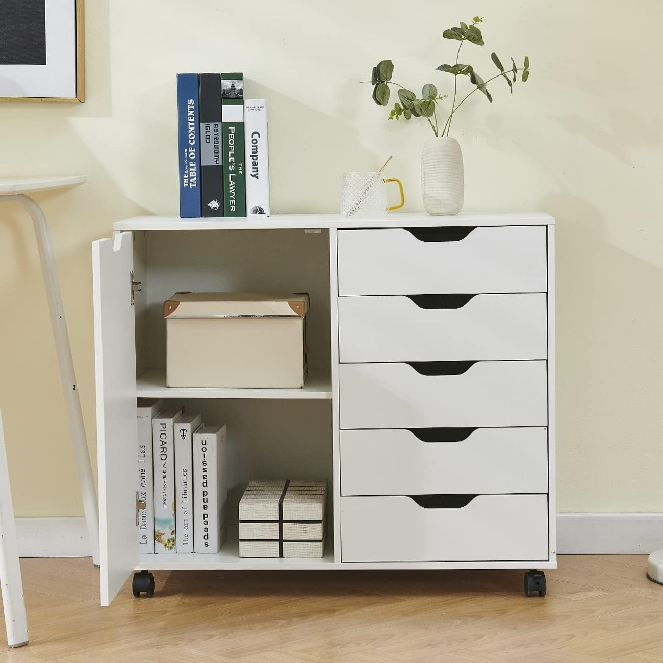 Rolling Lateral File Cabinet 5 Drawer Storage Cupboard Printer Stand