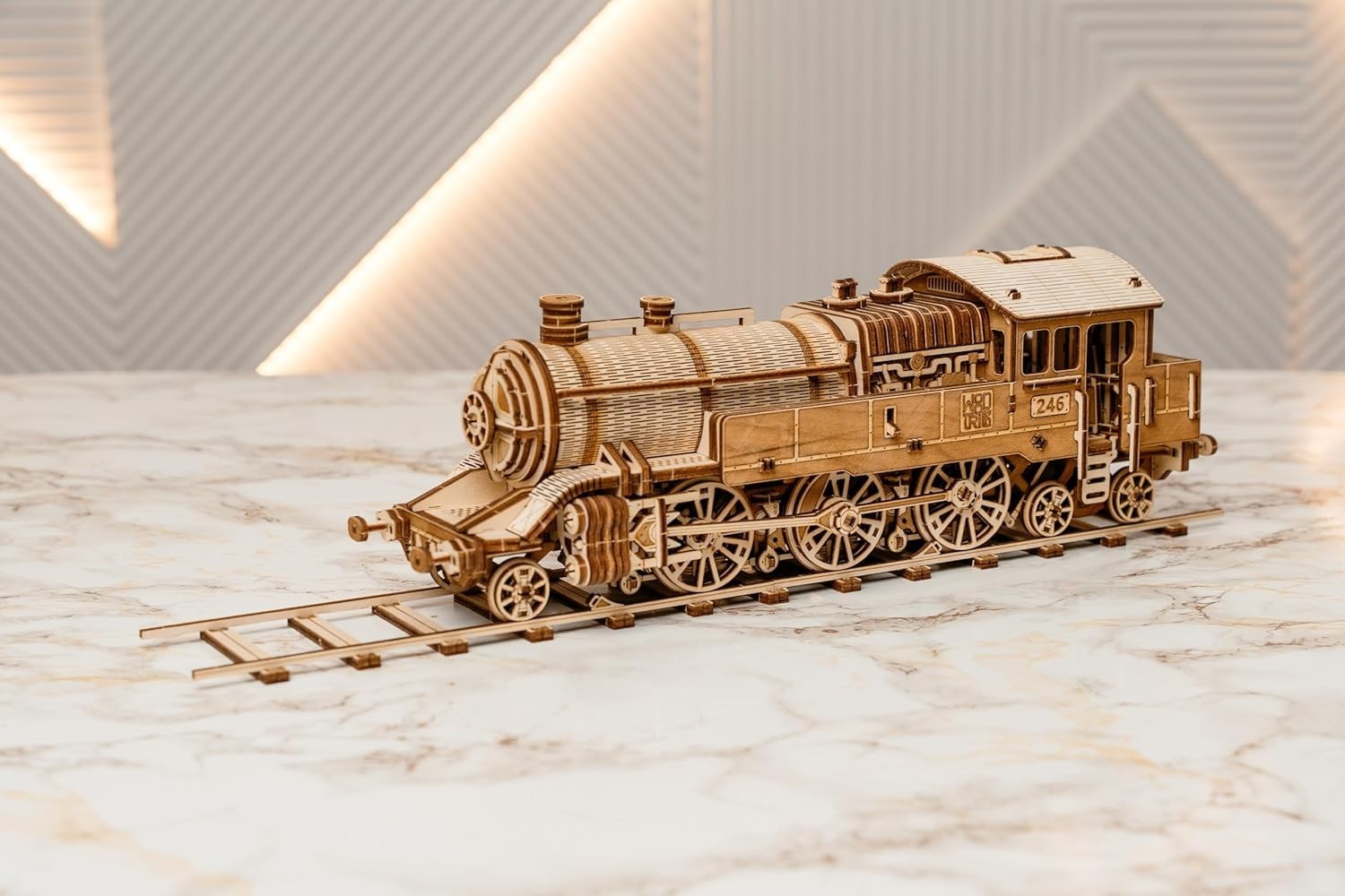 3D Wooden Train Puzzle Locomotive Model Kit with Railway DIY Adult Build