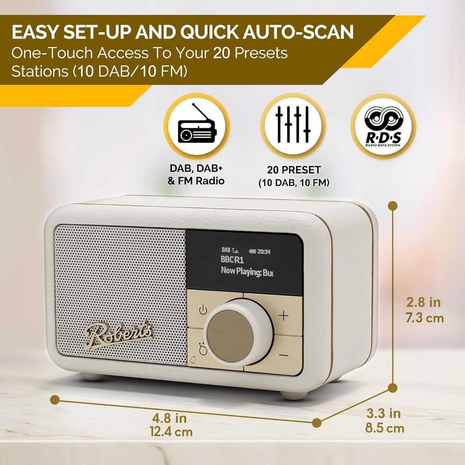 Portable FM DAB/DAB+ Digital Radio Bluetooth Speaker Pastel Cream