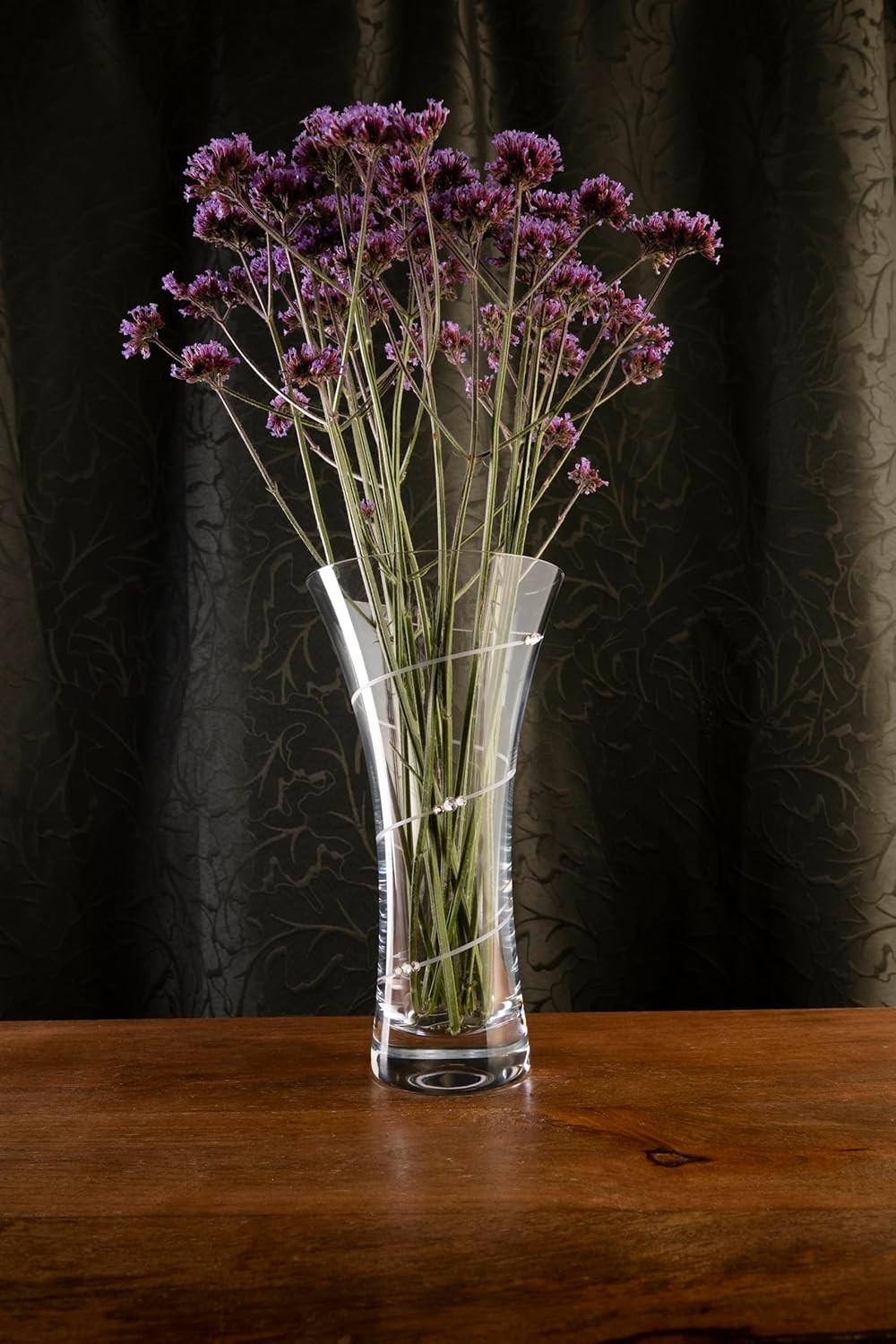 Crystal Glass Trumpet Flower Vase 25cm Tall Swirl Design Modern Home Décor
