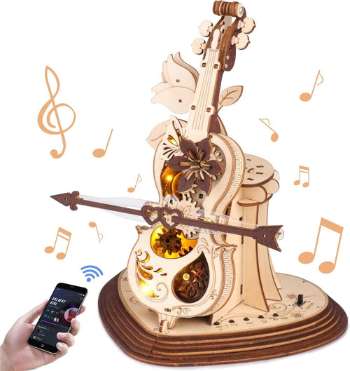 3D Wooden Cello Puzzle Music Box with Light & Bluetooth Sound – Gift
