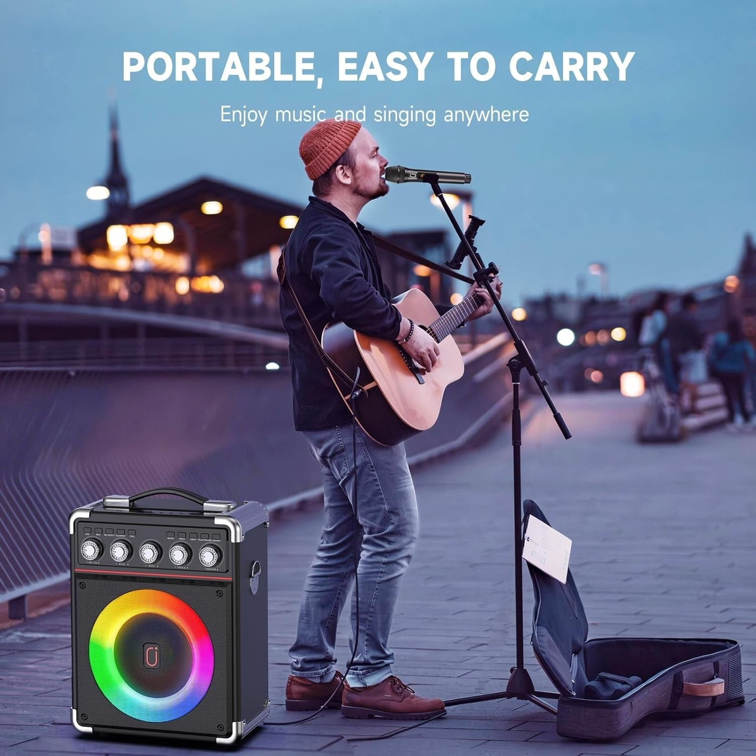 Bluetooth Karaoke Machine with 2 Mics PA Speaker LED Remote