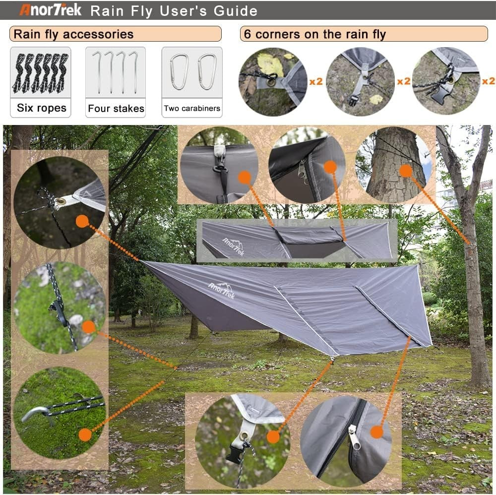 Camping Hammock Tent Black 2-Person | 118x78in Bug Net + 138x114in Rainfly
