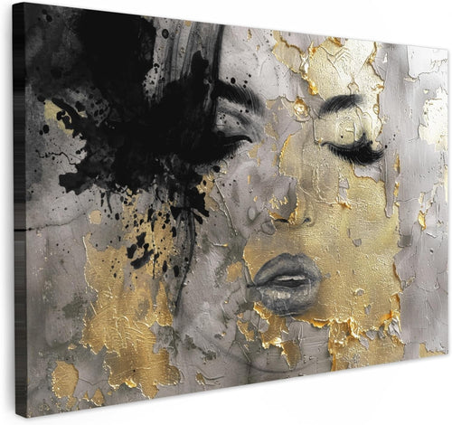Large Abstract Canvas Wall Art Gold Black Woman Portrait Modern Home Decor