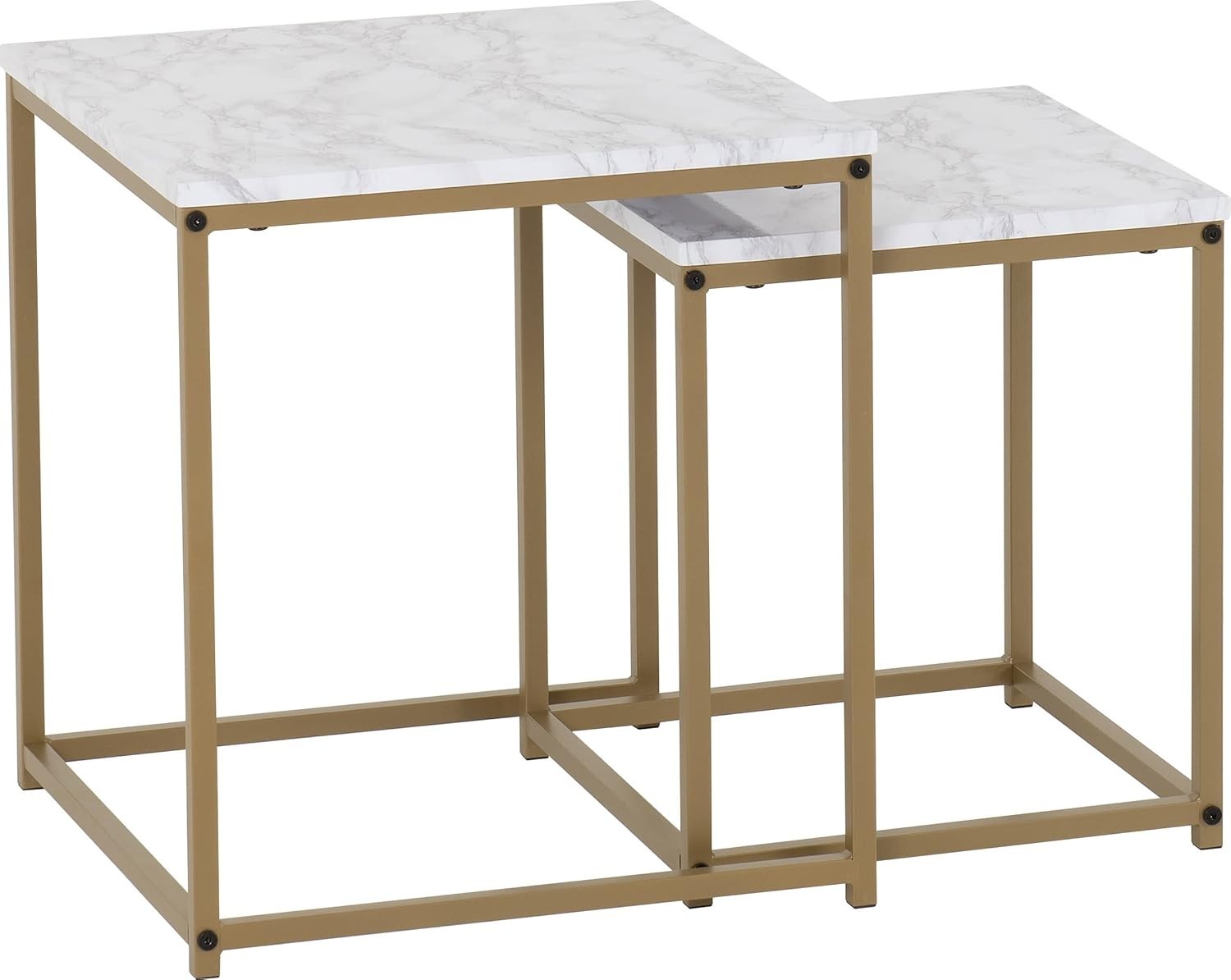 Modern Nesting End Tables Marble Gold Effect Metal Frame 2 Pcs Square Side Set