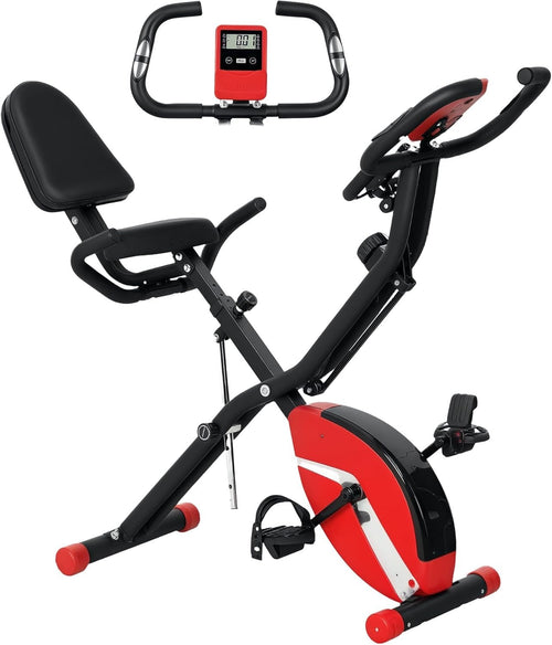 Foldable 5-in-1 Recumbent/Upright Exercise Bike 8-Level Magnetic LCD Bands