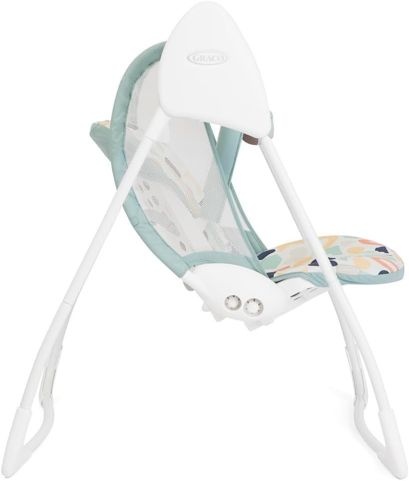 Compact Baby Swing with 2 Speeds Recline Toy Bar Foldable Seat 0-6m Green