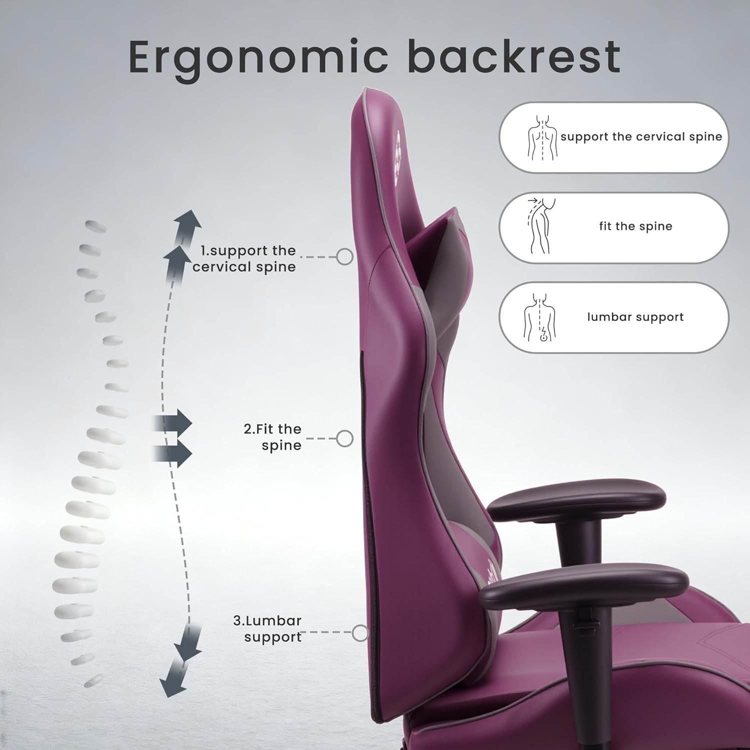 Ergonomic Gaming Chair Recliner w Footrest Lumbar Support Purple