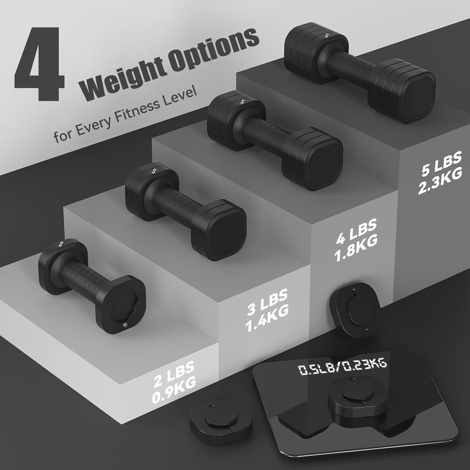 4-in-1 Adjustable Dumbbell Set Pair 2–5lb Non-Slip Women Home Weights