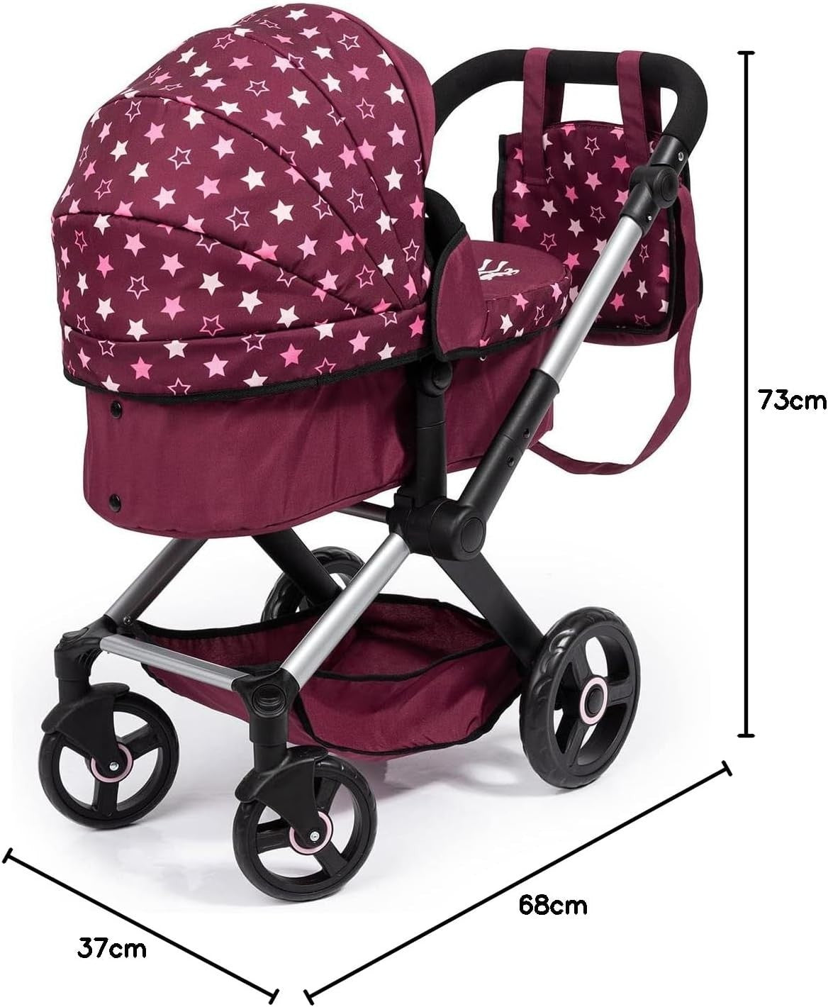 3in1 Dolls Pram Buggy Carrycot Set Tall Adjustable Handle Toy Pushchair