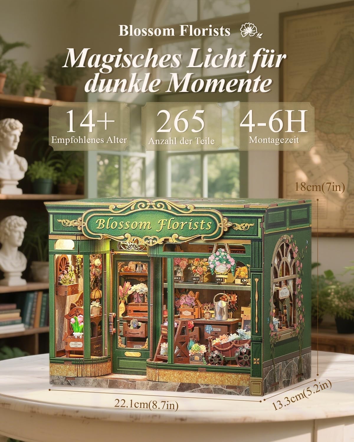 LED Florist Shop Book Nook Miniature House Bookend Bookshelf Decor