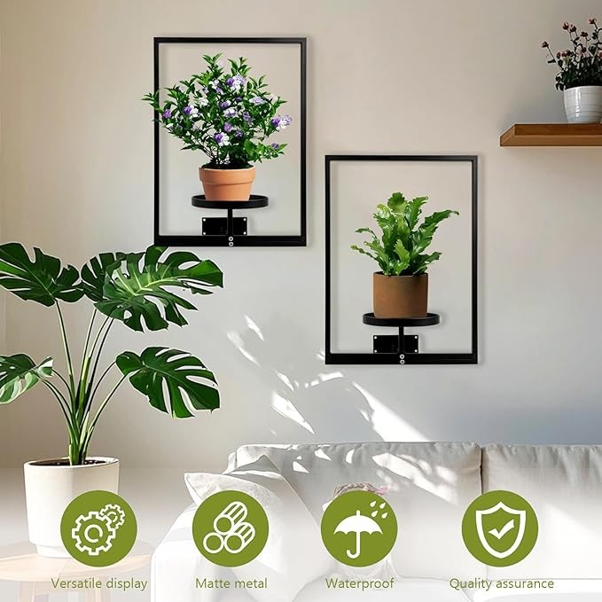 3Pc Wall Mounted Metal Plant Shelves Indoor Outdoor Hanging Flower Racks Black