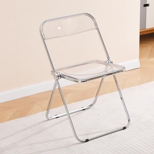 Clear Acrylic Folding Chair Chrome Frame Stackable Modern Dining Vanity