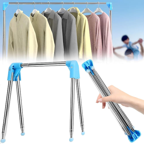 Portable Folding Clothes Rack Stainless Steel Retractable Silver
