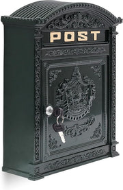 Wall Mounted Antique Mailbox Cast Aluminium Green – Lockable A4 Slot Secure