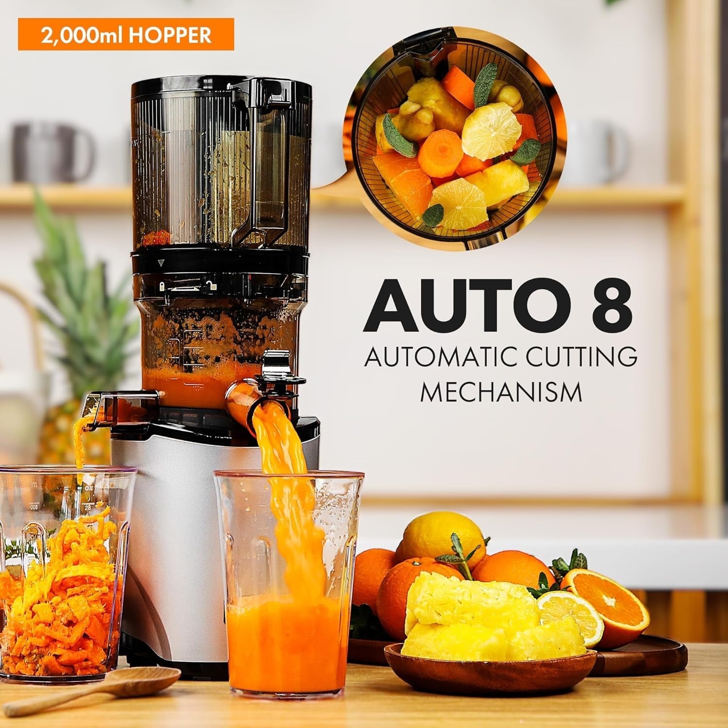 Auto Feed Cold Press Juicer 2L Hopper Quiet Powerful Motor Pearl White
