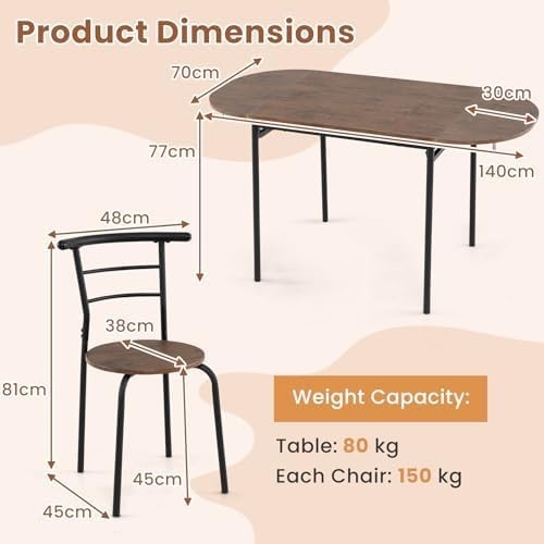 3PCS Folding Dining Table Set Rustic Brown Drop Leaf Chairs Space-Saving