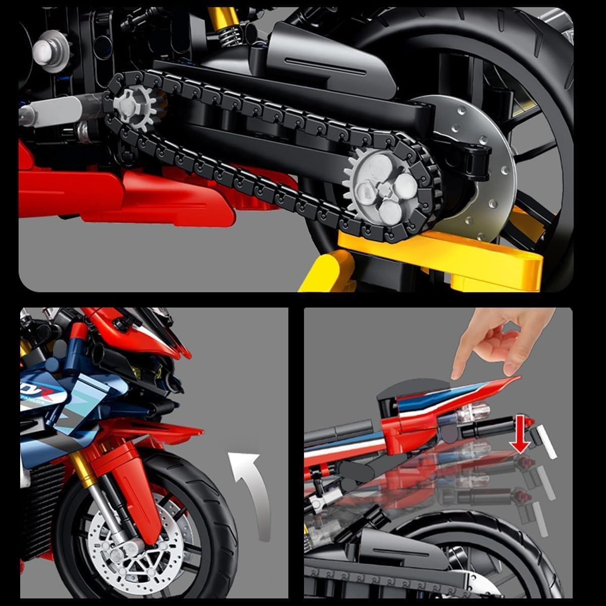 Motorcycle Building Kit 1017pcs Red Model, Realistic Details, Gift Toy
