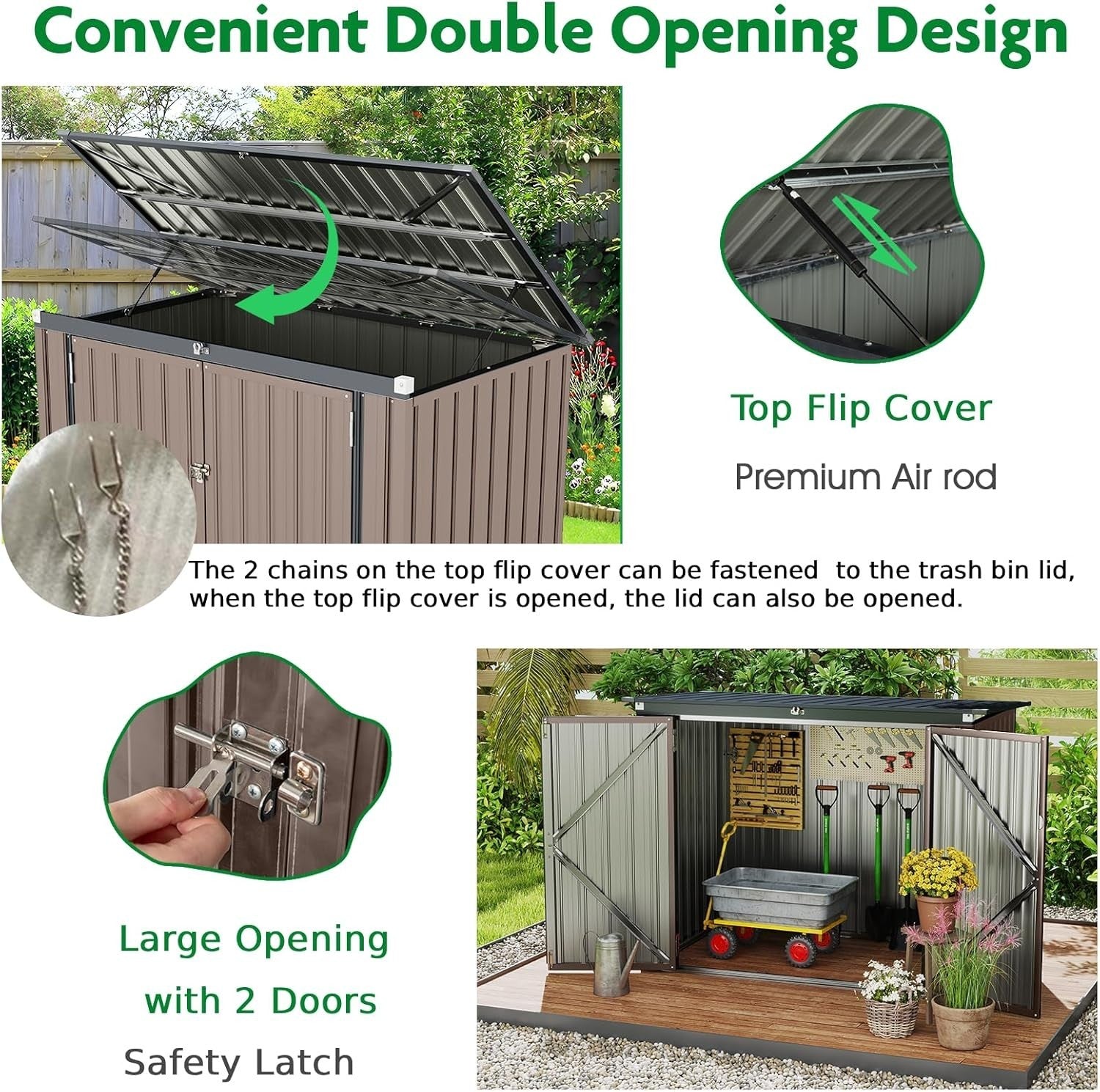 6x3 ft Metal Garden Shed Outdoor Storage Lockable Doors & Flip Lid
