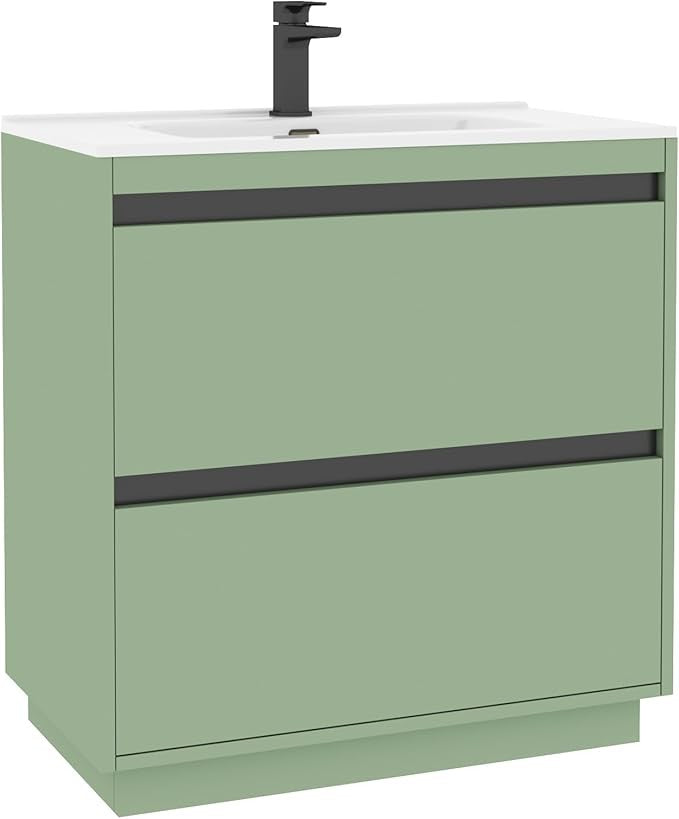 800mm Mint Green Floor Standing Vanity Unit with Basin Sink 2 Drawer Cabinet