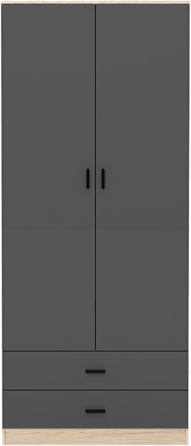 Tall Oak 2 Door Wardrobe Black Drawers | Modern Bedroom Clothes Storage