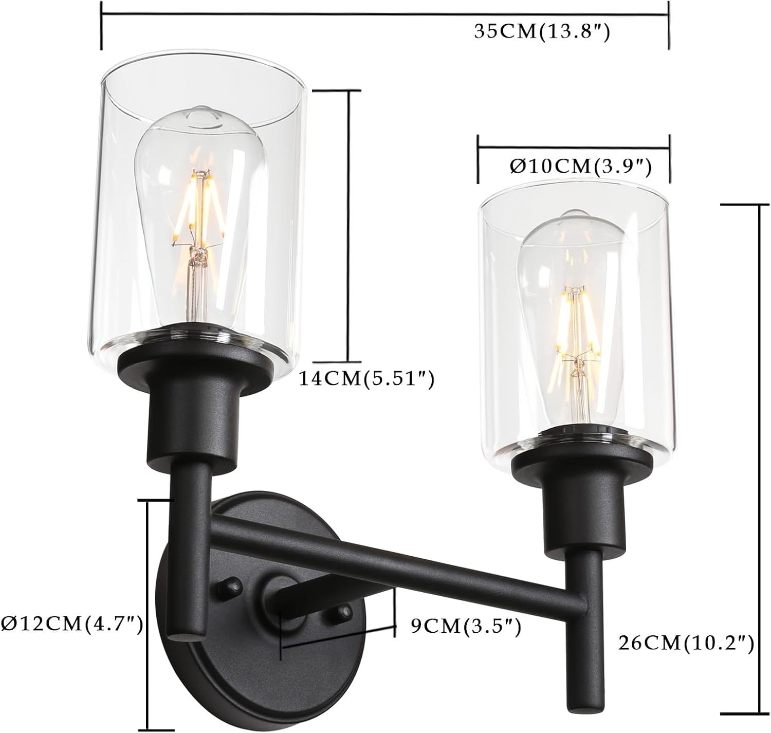 Industrial Glass Wall Lights Double Head E27 Sconce Loft Retro Modern