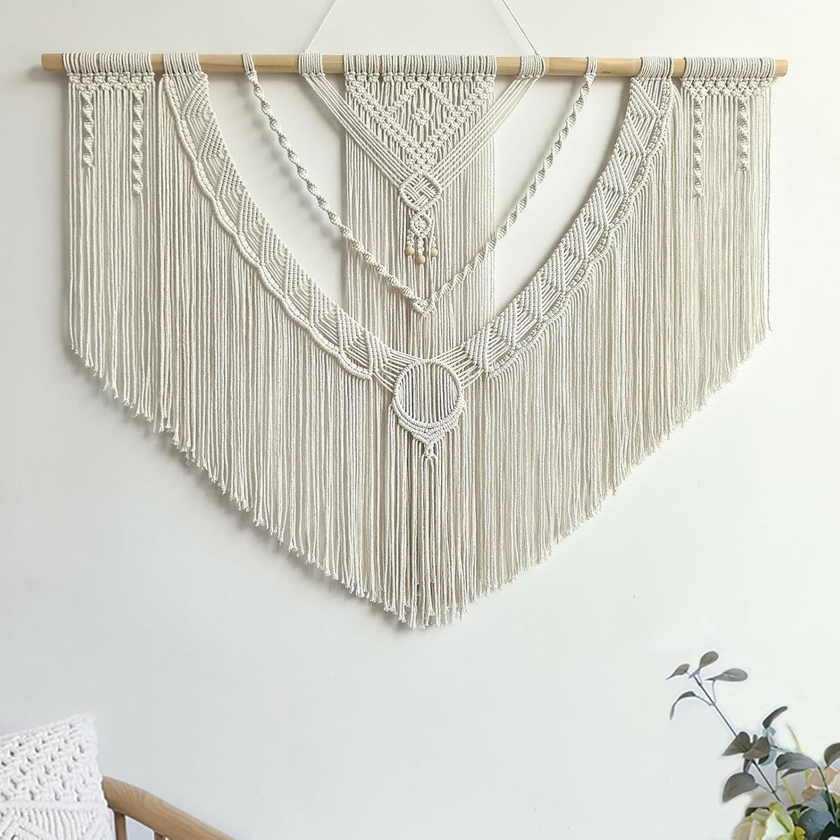 Large Boho Macrame Wall Hanging Cotton Tapestry Decor beige-O