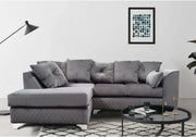 Plush Velvet Grey 4 Seater L-Shape Corner Sofa Left Hand Facing Chrome Feet