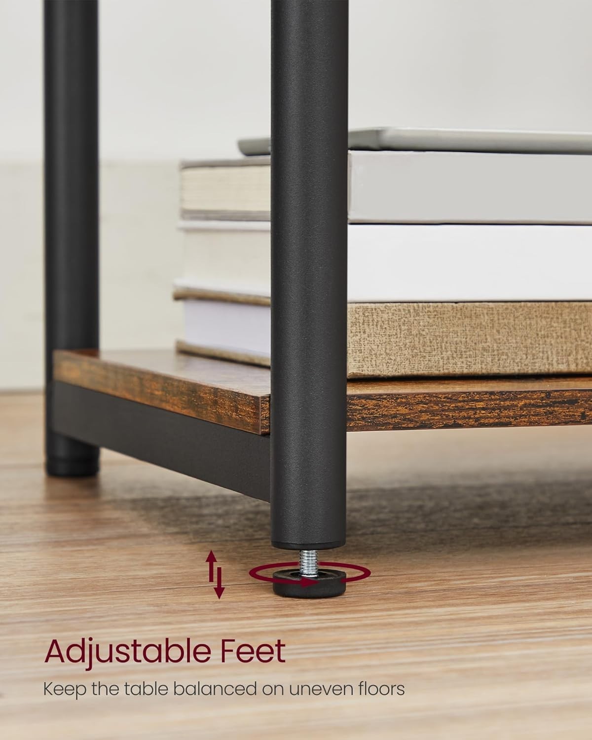 Slim Side Table with USB Charging Ports, 3 Tiers, 30x34x58cm, Rustic