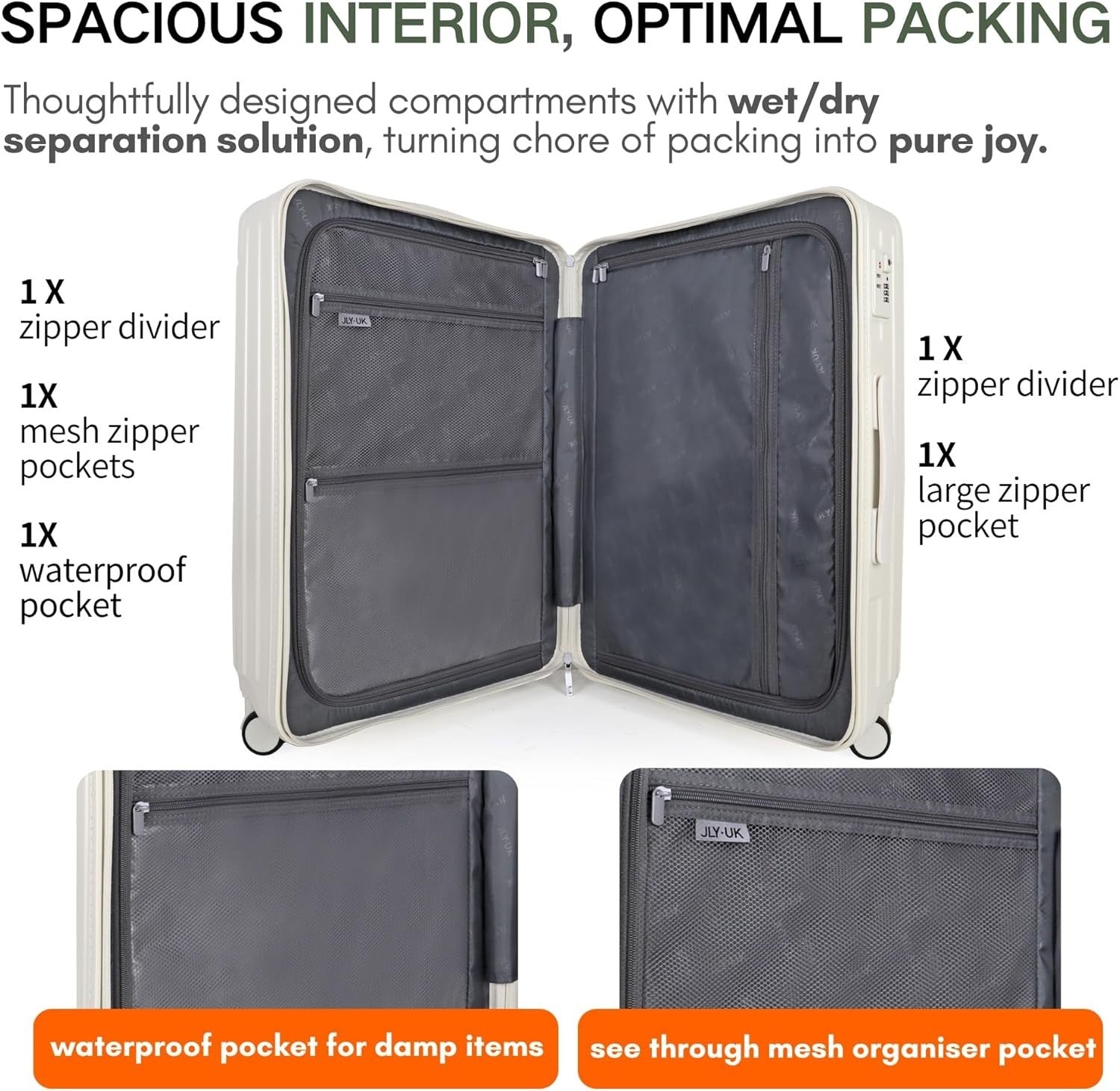 3pc Luggage Set Vanity Case Cabin & Large Hard Shell TSA Lock Spinner