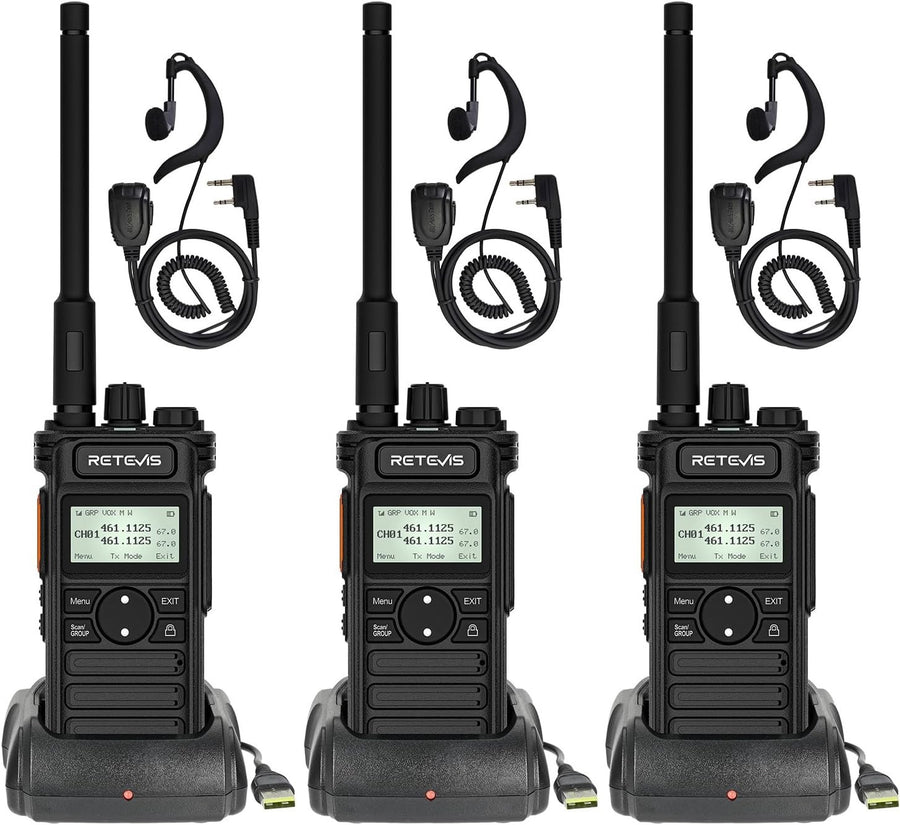 Long Range Walkie Talkies 3 Pack 2600mAh USB-C LCD Group Call Earpiece