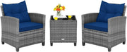 Luxury Rattan Patio Conversation Set Cushioned Chairs Glass Table Garden