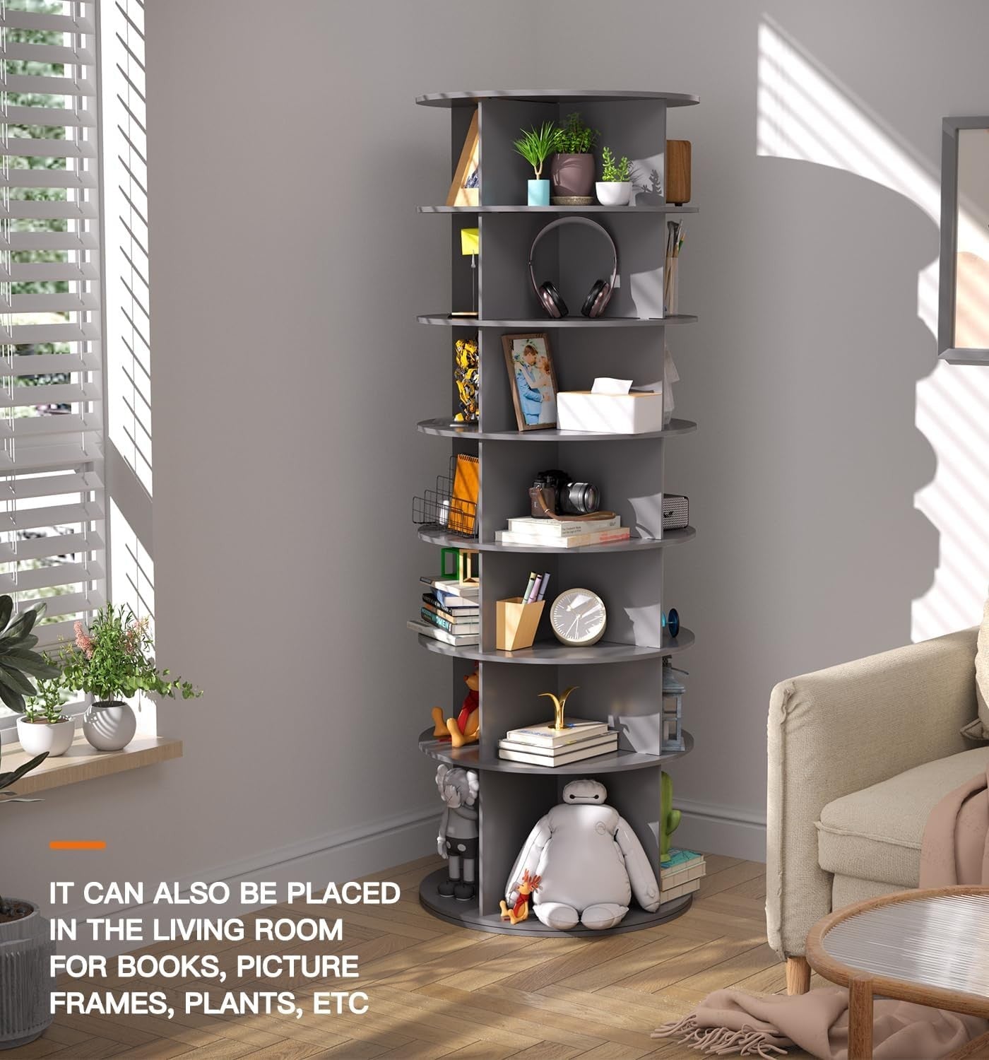 7-Tier Rotating Shoe Rack Tower 67" | 360° Revolving Organizer Stand – Grey