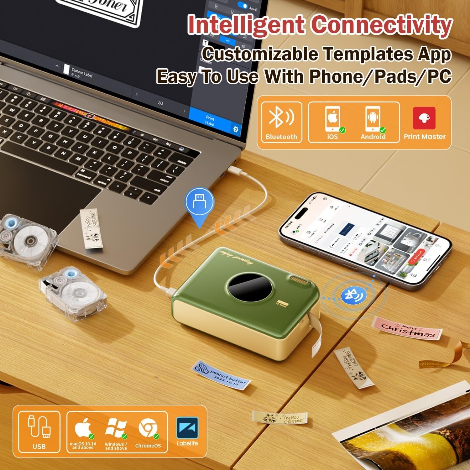 Mini Bluetooth Label Printer Portable Thermal Sticker Maker for Home & Office