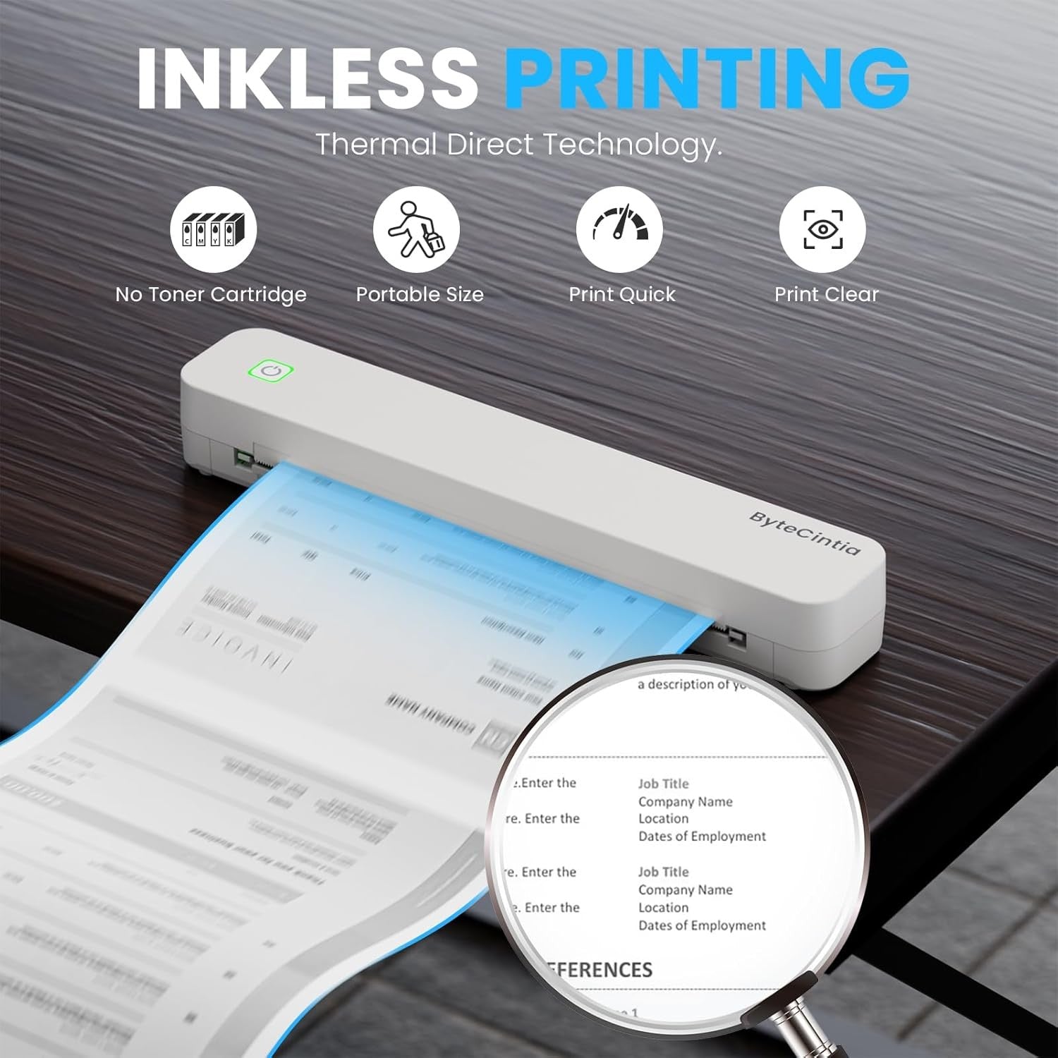 Portable A4 Bluetooth Thermal Printer Inkless Travel Office