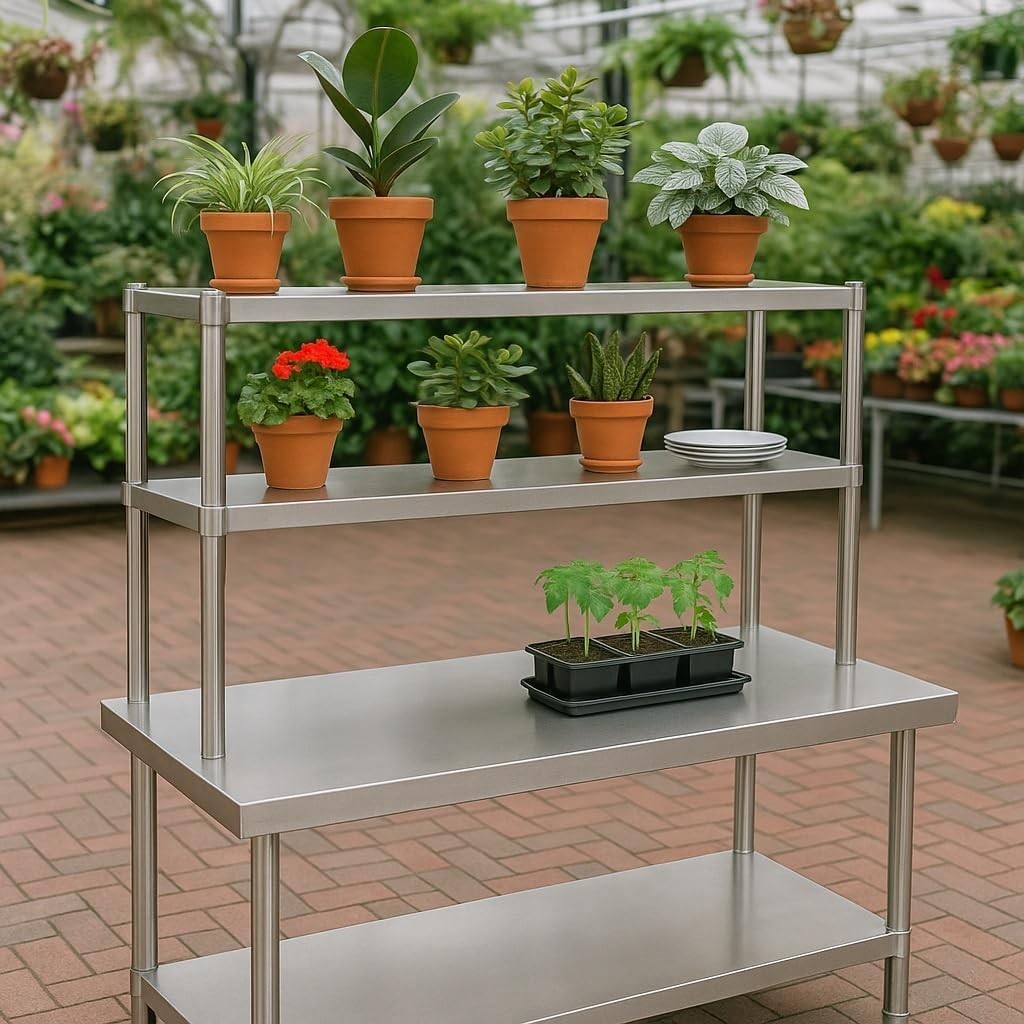 Stainless Steel Work Table 120x60x145cm with 2-Tier Top Shelf Height Adjustable