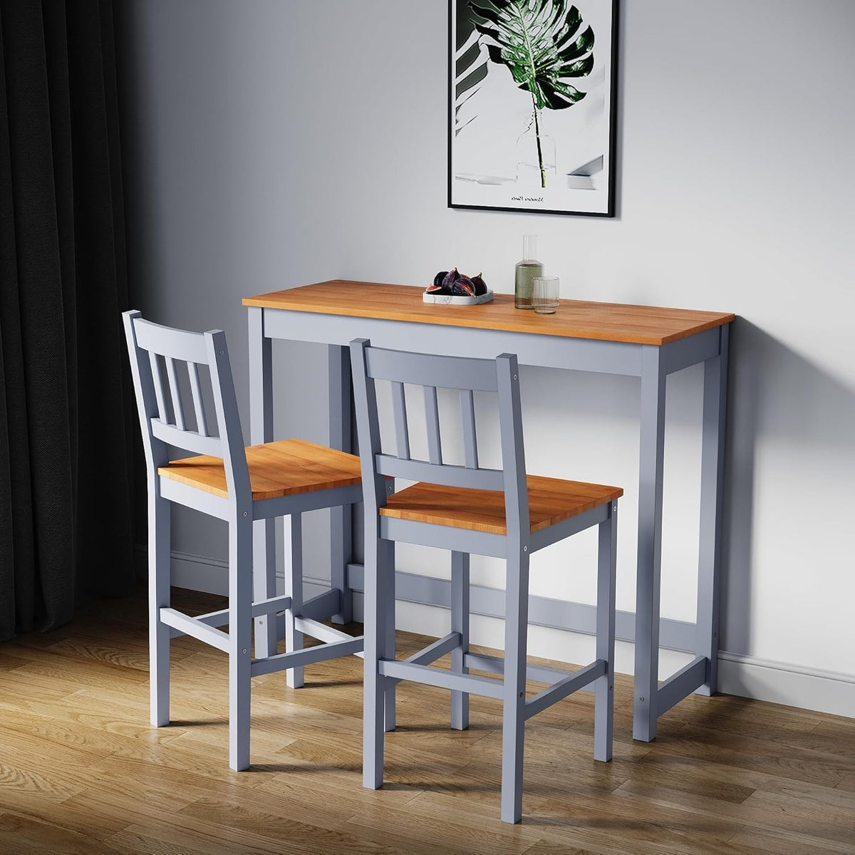 Solid Pine Wood Bar Table Set with 2 Stools | Compact Kitchen & Dining