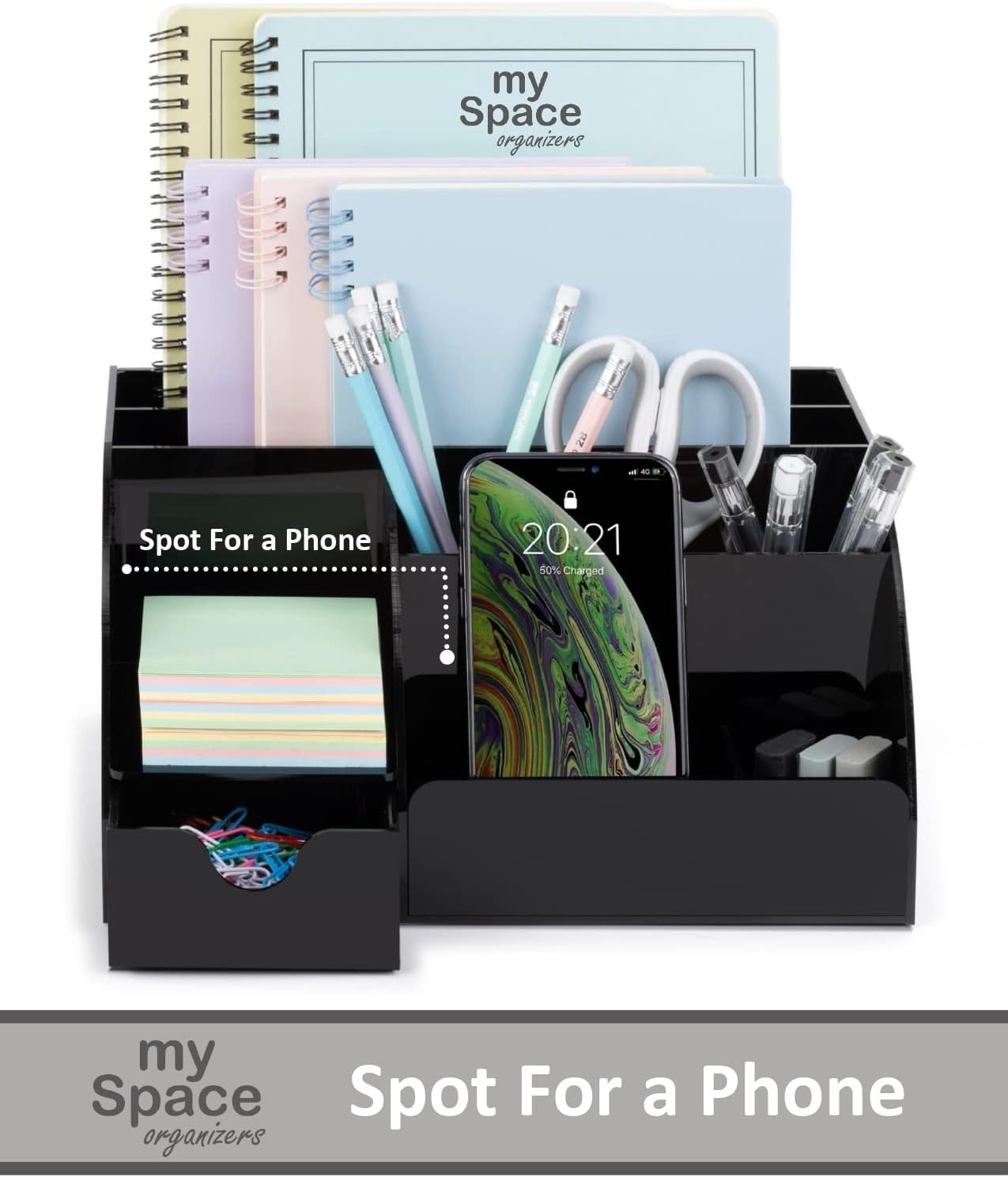 Acrylic Desk Organizer with Drawer, 9 Compartments for Office Supplies Black