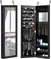 Hanging Jewelry Cabinet Full Length Mirror Wall Mounted Storage Black