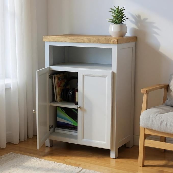 Grey Oak Storage Cabinet with Cupboard & Shelf 64x40x88cm Hallway Unit