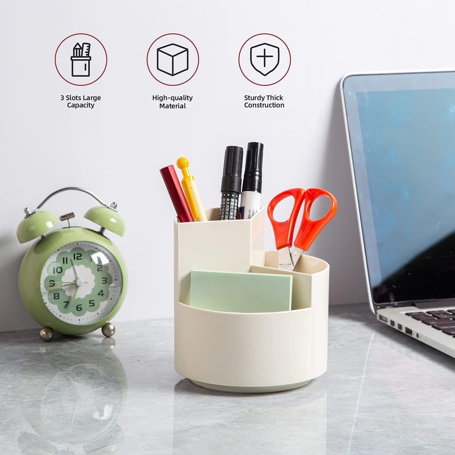 360° Spinning Desk Organizer Pen Pencil Holder 3-Slot Desktop