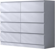 Matt White 8 Drawer Chest Modern Wide Storage Unit Scratch Resistant